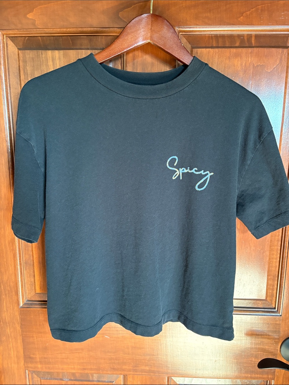 Black 'Spicy' Graphic Tee- Universal Thread Women's XS Boxy Fit